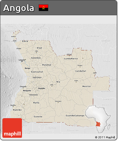 Shaded Relief 3D Map of Angola, lighten, desaturated