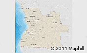 Shaded Relief 3D Map of Angola, lighten, desaturated, land only