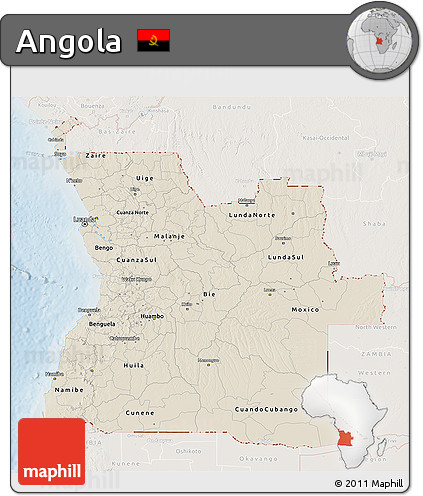 Shaded Relief 3D Map of Angola, lighten