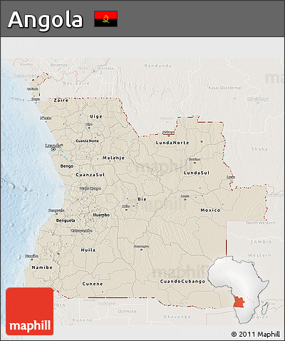 Shaded Relief 3D Map of Angola, lighten