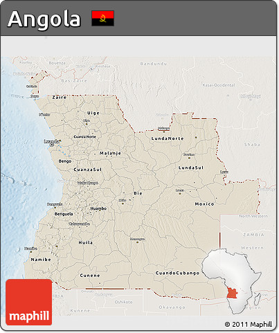 Shaded Relief 3D Map of Angola, lighten