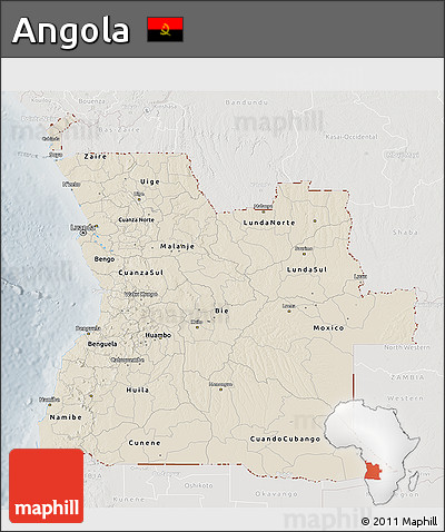 Shaded Relief 3D Map of Angola, lighten, semi-desaturated