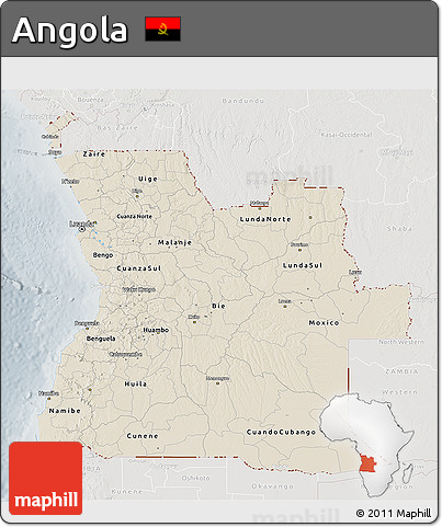 Shaded Relief 3D Map of Angola, lighten, semi-desaturated