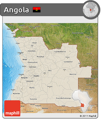 Shaded Relief 3D Map of Angola, satellite outside, shaded relief sea