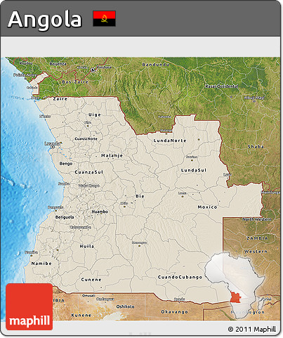 Shaded Relief 3D Map of Angola, satellite outside, shaded relief sea