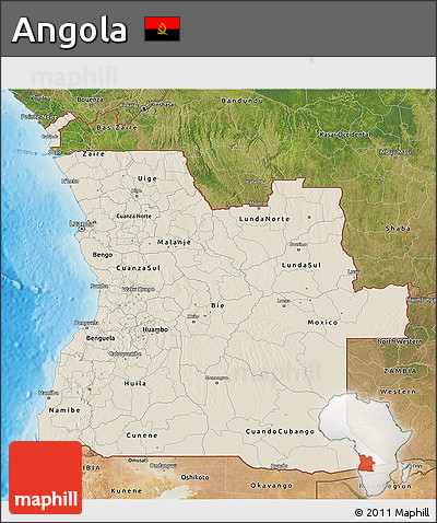 Shaded Relief 3D Map of Angola, satellite outside, shaded relief sea