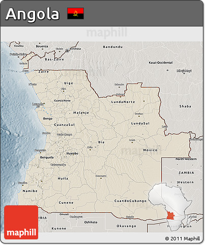 Shaded Relief 3D Map of Angola, semi-desaturated