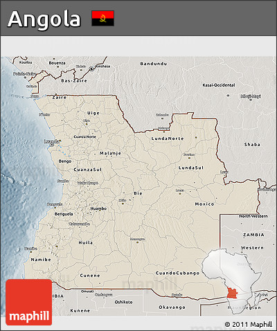 Shaded Relief 3D Map of Angola, semi-desaturated