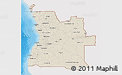 Shaded Relief 3D Map of Angola, single color outside, bathymetry sea, shaded relief sea