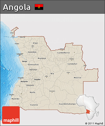 Shaded Relief 3D Map of Angola, single color outside