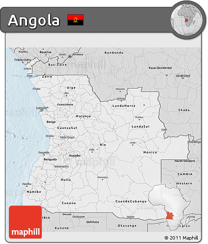 Silver Style 3D Map of Angola