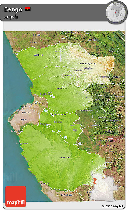 Physical 3D Map of Bengo, satellite outside