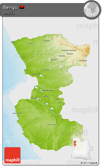 Physical 3D Map of Bengo, single color outside
