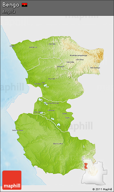 Physical 3D Map of Bengo, single color outside