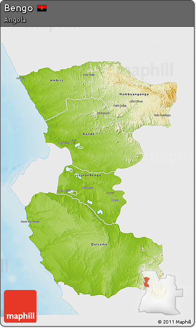 Physical 3D Map of Bengo, single color outside