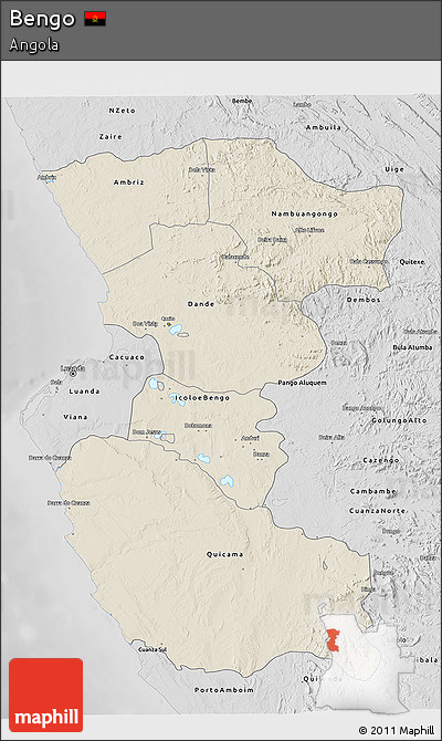 Shaded Relief 3D Map of Bengo, desaturated