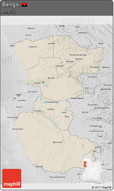 Shaded Relief 3D Map of Bengo, desaturated