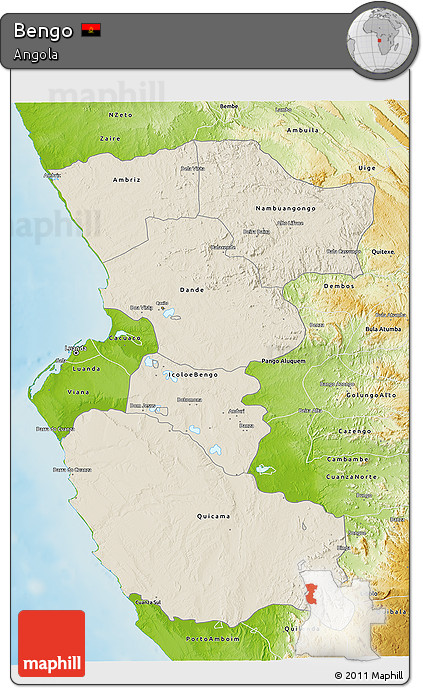 Shaded Relief 3D Map of Bengo, physical outside