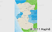 Shaded Relief 3D Map of Bengo, political shades outside