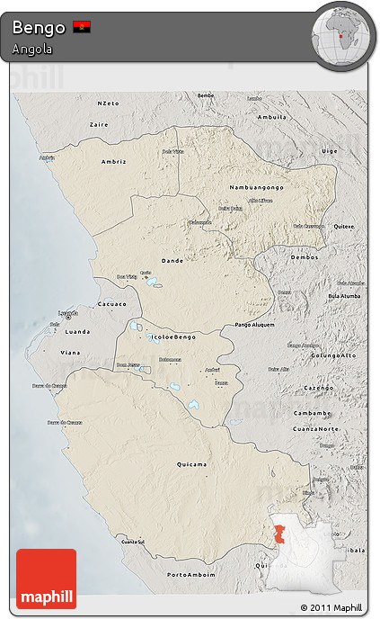 Shaded Relief 3D Map of Bengo, semi-desaturated