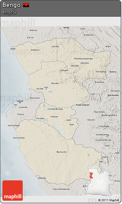 Shaded Relief 3D Map of Bengo, semi-desaturated