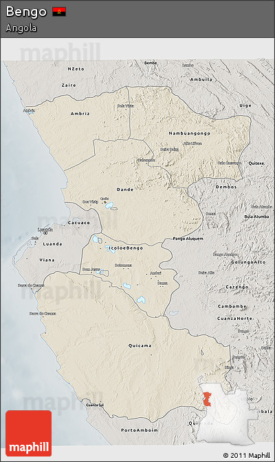 Shaded Relief 3D Map of Bengo, semi-desaturated