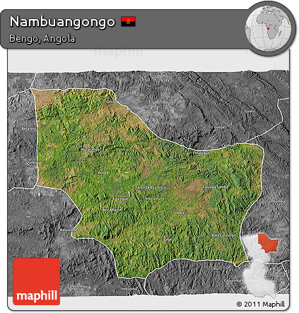 Satellite 3D Map of Nambuangongo, desaturated