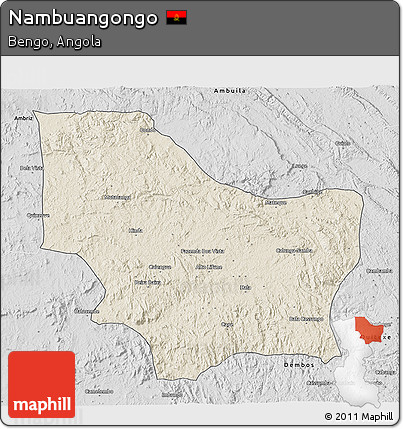 Shaded Relief 3D Map of Nambuangongo, desaturated