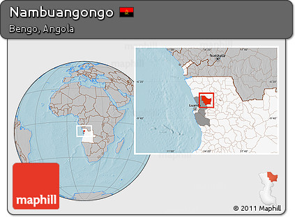 Gray Location Map of Nambuangongo, highlighted country, highlighted parent region, hill shading