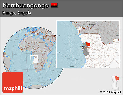 Gray Location Map of Nambuangongo, highlighted country, highlighted parent region, hill shading