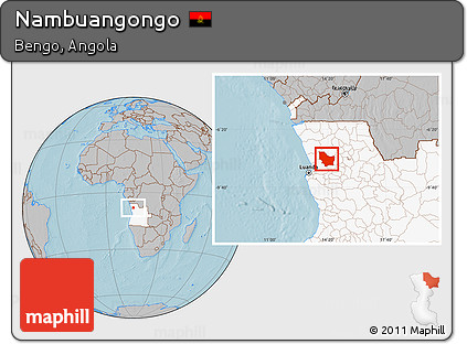 Gray Location Map of Nambuangongo, highlighted country, hill shading