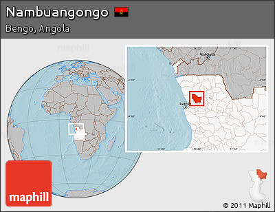 Gray Location Map of Nambuangongo, highlighted country, hill shading