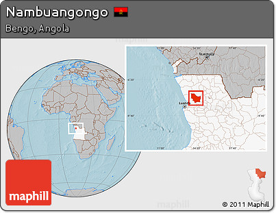 Gray Location Map of Nambuangongo, highlighted country, hill shading