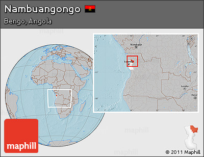 Gray Location Map of Nambuangongo, highlighted parent region, within the entire country, hill shading