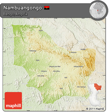Physical Map of Nambuangongo, lighten