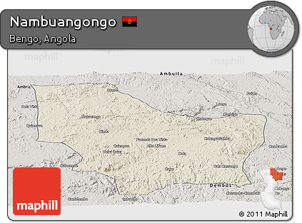 Shaded Relief Panoramic Map of Nambuangongo, semi-desaturated