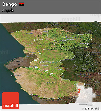 Satellite Panoramic Map of Bengo, darken