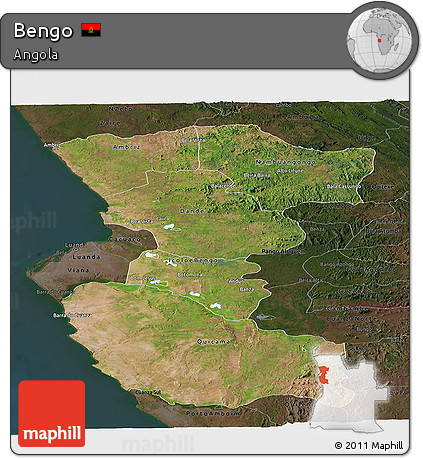 Satellite Panoramic Map of Bengo, darken