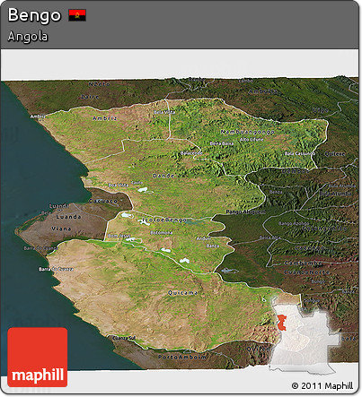 Satellite Panoramic Map of Bengo, darken