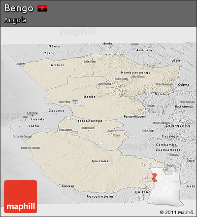 Shaded Relief Panoramic Map of Bengo, desaturated