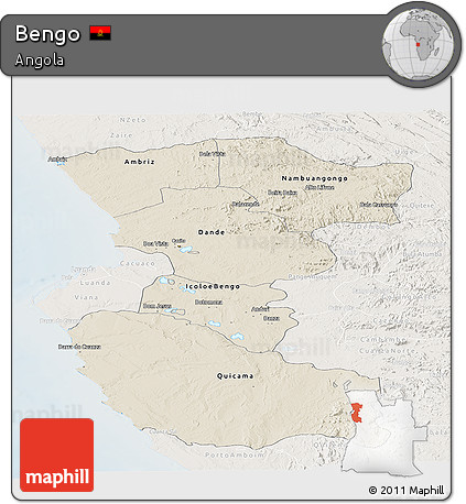Shaded Relief Panoramic Map of Bengo, lighten