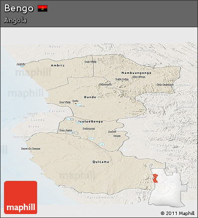 Shaded Relief Panoramic Map of Bengo, lighten