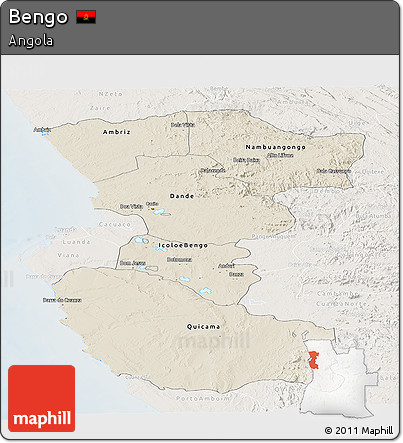 Shaded Relief Panoramic Map of Bengo, lighten