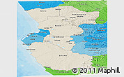 Shaded Relief Panoramic Map of Bengo, political shades outside