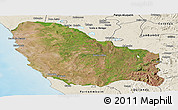 Satellite Panoramic Map of Quicama, shaded relief outside