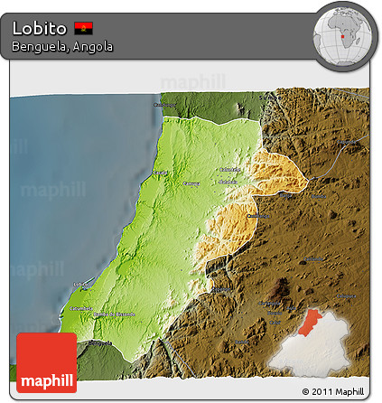 Physical 3D Map of Lobito, darken