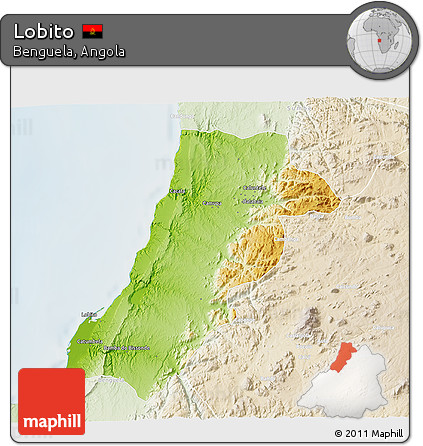 Physical 3D Map of Lobito, lighten