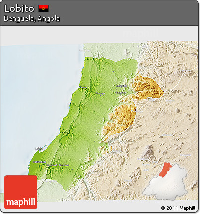 Physical 3D Map of Lobito, lighten
