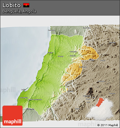 Physical 3D Map of Lobito, semi-desaturated