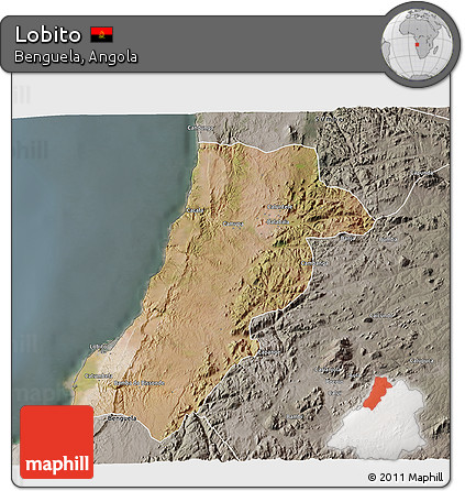 Satellite 3D Map of Lobito, semi-desaturated